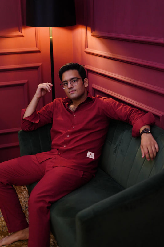 Exclusive Garnet Glow Linen Set – Chic Luxury Look