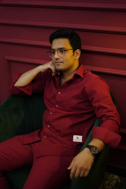 Exclusive Garnet Glow Linen Set – Chic Luxury Look